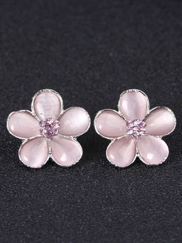 Peora - 925 Silver Plated Harry Potter Inspired Hermoine Pink Flower Stud Earrings-PX8E63