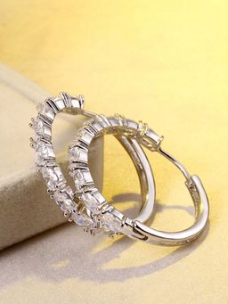 Peora - Fashion Silver Plated Alloy and Crystal Hoop Earrings for Women, Silver-PX8E66