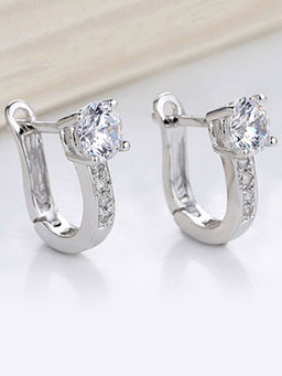 Peora - 925 Sterling Silver Plated Crystal Solitaire Hoop Earrings-PX8E67