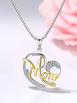 Peora - Silver Tone Hollow Personality Charmed Love Heart Mom Pendant Necklace -PX8P31G