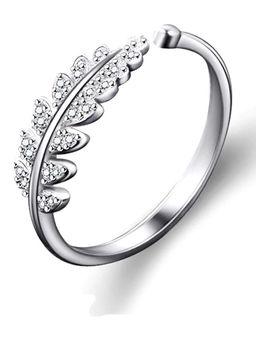 Peora - Silver Plated Crystal Leaf Design Adjustable Ring -PX8R59
