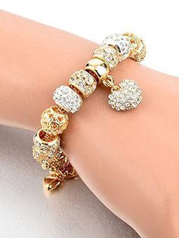 Peora - Gold Plated Cubic Zirconia Heart Charm Bracelet -PX9B08