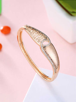 Peora - CrystalGold Plated Filigree Twist Openable Bangle Bracelet CZ -PX9B35