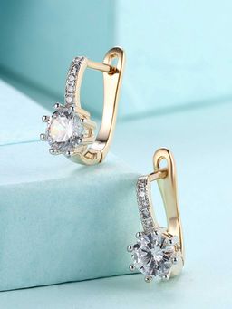 Peora - Gold Plated Crystal Solitaire Clutch Back Hoop Earrings -PX9E47