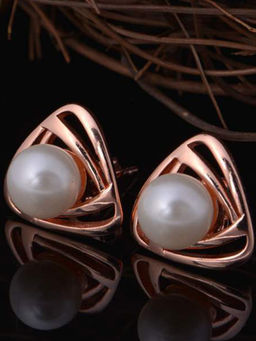 Peora - Gold Plated Pearl Triangle Stud Earrings for Women-PX9E50G