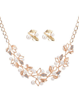 Peora - Gold Plated Peal Leaf Nature Inspired Necklace Earring Set Girl Fancy (Set of 2)-PX9N04
