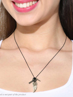 Peora - Mens Vintage Angel Wing Cross Pendant Brown Leather Cord Necklace Chain-PX9P04