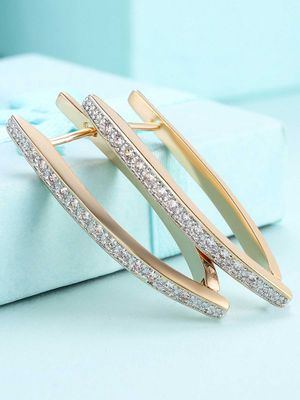 Buy Peora Gold Plated Diamond Cut CZ Clutch Back Stylish Hoop