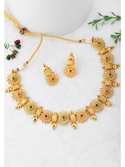 Peora - Gold Plated Necklace Choker Earrings Traditional Jewellery Set-PF04N221RG