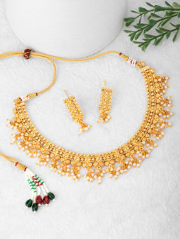 Peora - Gold Plated Designer Baby Pearl Necklace & Earrings (Set of 2)-PF04N322