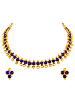 Peora - Blue Stones Necklace and Pair of Earrings (Set of 2)-PF04N352B