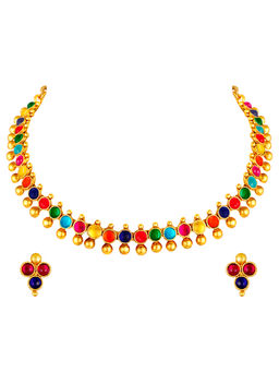 Peora - Multi-Color Stones Necklace and Pair of Earrings (Set of 2)-PF04N352ML