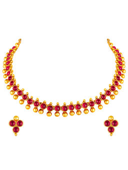 Peora - Pink Stones Necklace and Pair of Earrings (Set of 2)-PF04N352RP