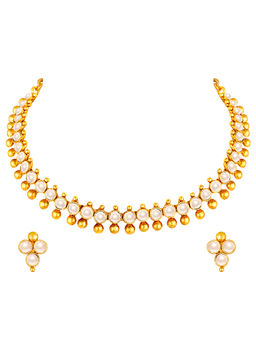 Peora - White Pearl Necklace and Pair of Earrings (Set of 2)-PF04N352W