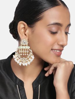 Peora - Gold Plated Kundan Pearl Meenakari Chandbali Dangle Earrings Jewellery-PF09E065MNT