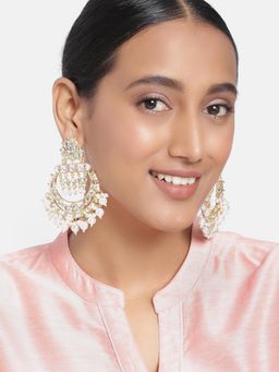 Peora - Gold Plated Kundan Pearl Pink Meenakari Chandbali Dangle Earrings Jewellery-PF09E065PK