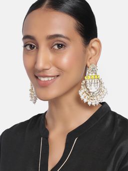 Peora - Gold Plated Kundan Pearl Meenakari Chandbali Dangle Earrings Jewellery-PF09E065Y