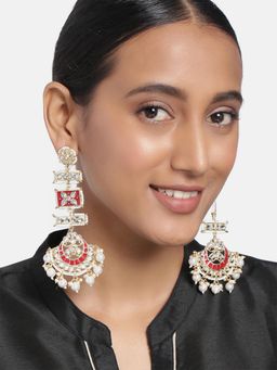 Peora - Gold Plated Kundan Pearl Meenakari Long Chandbali Dangle Earrings Jewellery-PF09E068M