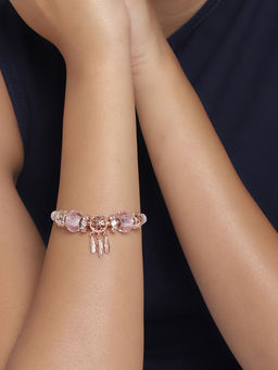 Peora - Snake Chain Pink Rose Gold Plated CZ Leaf Charm Openable Bracelet PF19B113CPK