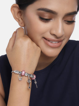 Peora - Murano Glass Crystal Designer Fancy Key Ring Charm Openable Bracelet PF19B116SPK