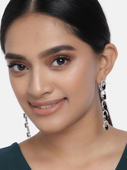 Peora - Cubic Zirconia Long Dangle Drop Earrings Jewellery Black PF19E127SBL