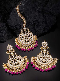 Peora - Gold Plated Kundan Chandbali Earrings with Maang Tikka Jewellery Set- PF24ET4116RP