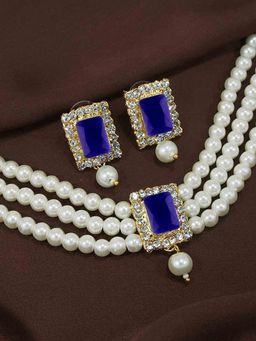 Peora - Gold Plated Indian Traditional Kundan Faux Pearl Choker Necklace & Earrings-PF24N02B