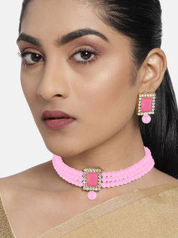 Peora - Gold Plated Indian Traditional Kundan Faux Pearl Choker Necklace PF24N02PK