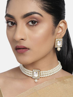 Peora - Gold Plated Indian Traditional Kundan Faux Pearl Choker Necklace PF24N02W