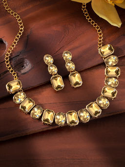 Peora - Wedding Square Crystal Necklace with Drop Earrings Ethnic Jewellery PF24N10098LCT