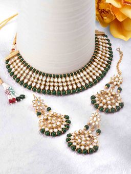 Peora - Gold Plated Kundan Choker Necklace Earring Maang Tikka Traditional Jewellery Set-PF24N12846G