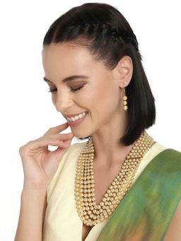 Peora - Traditional Ethnic Pearl Long Necklace Drop Earrings Jewellery (Set of 2)-PF24N141LCT