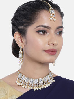 Peora - Gold Plated Traditional Kundan Choker Necklace Jewellery Set Earring Maang Tikka PF24N2944W