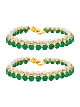 Peora - TraditionalGold Plated Green Kundan Payal-PF25AL599G