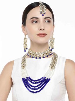 Peora - Traditional Gold Plated Kundan Faux Pearl Bridal Necklace Jewellery Set -PF25BR105B