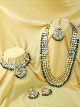 Peora - Gold Plated Kundan Necklace Jewellery Set Maroon Green- PF25BR106MG