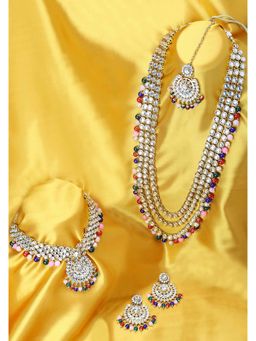 Peora - Gold Plated Kundan Faux Bead Bridal Necklace Jewellery Set-PF25BR106ML