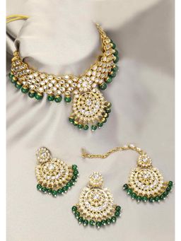 Peora - Traditional Gold Plated Kundan Bead Choker Necklace Earring Mangtikka Set-PF25BRC106G