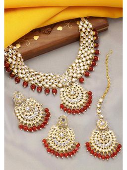 Peora - Traditional Gold Plated Kundan Bead Choker Necklace Earring Mangtikka Set-PF25BRC106M