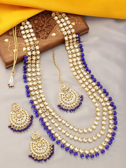 Peora - Blue Designer Pearl Long Necklace Set & Earring & Maang Tikka-PF25BRLS106B