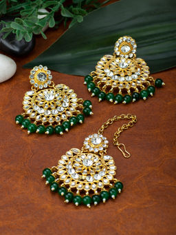 Peora - TraditionalGold Plated Green Earring & Maang Tikka-PF25ET001G