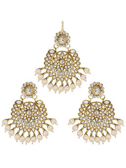 Peora - TraditionalGold Plated White Earring & Maang Tikka-PF25ET001W