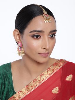 Peora - Gold Plated Kundan Pearl Chandbali Earring Maang Tikka Jewellery Set-PF25ET056RP