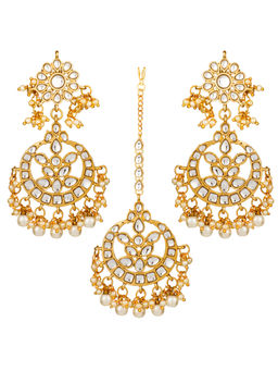 Peora - TraditionalGold Plated White Pearl Maang Tikka & Earring-PF25ET085W