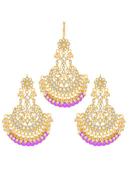 Peora - GoldBridal Kundan Faux Beads Earring & Maang Tikka (Set of 2)-PF25ET115RP