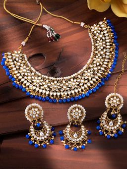 Peora - 18K Gold Plated Traditional Kundan Necklace Earrings & Maang Tikka (Set of 3)-PF25N002B
