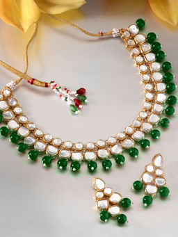 Peora - Gold Plated Ethnic Kundan Faux Bead Traditional Necklace Jewellery PF25N027G