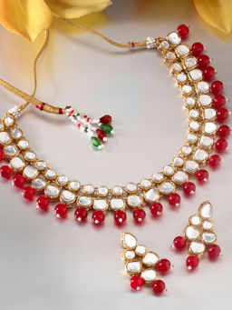 Peora - Brass Red Choker Designer Gold Plated Necklaces Set For Women-PF25N027R