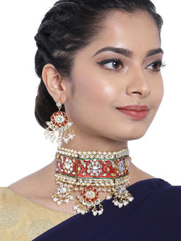 Peora - 18K Gold Plated Rani Padmavati Dulhan Meenakari Necklace Jewellery (Set of 2)-PF25N028R