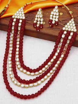 Peora - Brass Maroon Opera Designer Gold Plated Necklaces Set For Women-PF25N045M